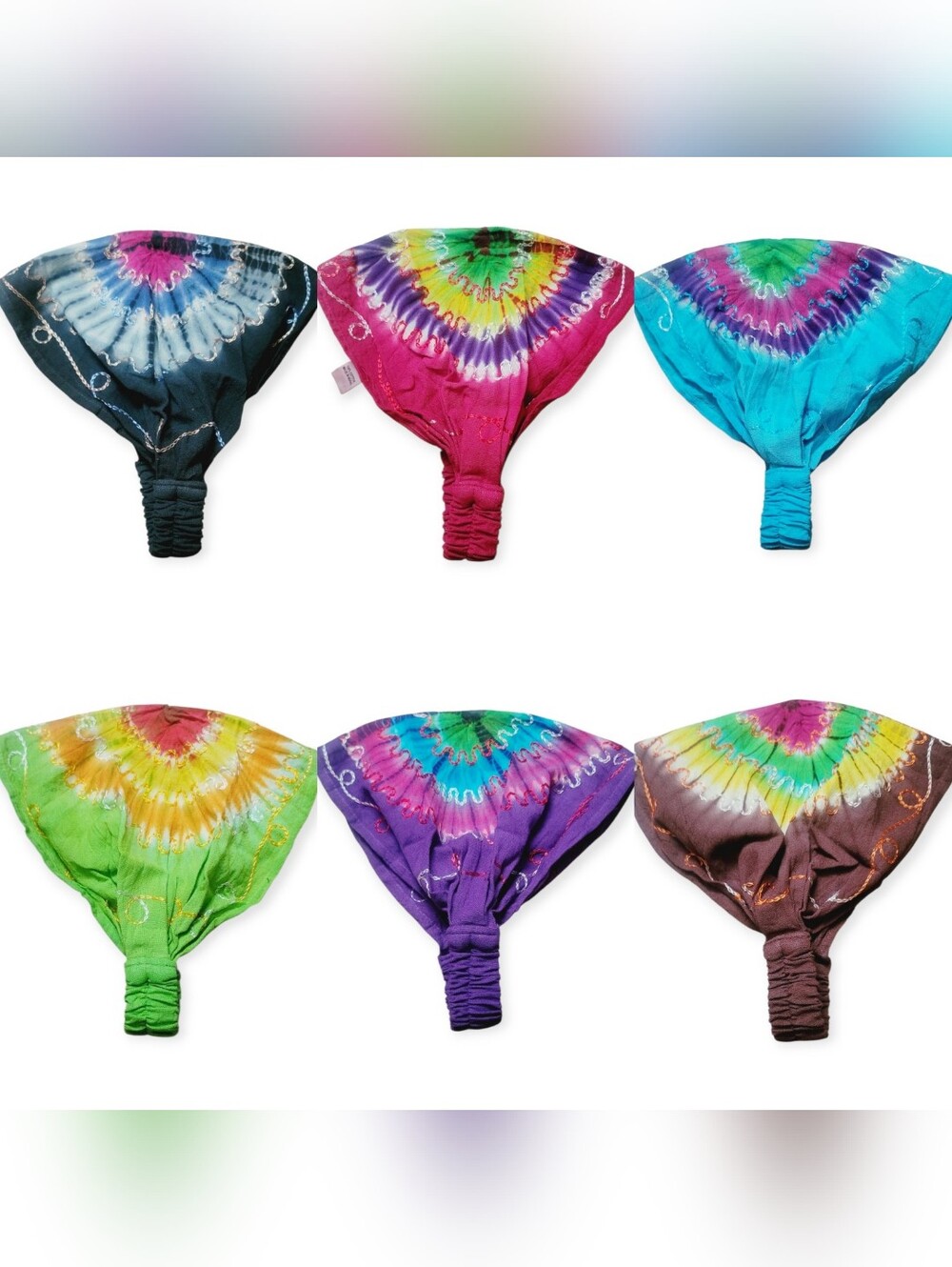 Boho Tie-Dye Embroidered Cotton Bandana Headband - Handmade Hippie Style